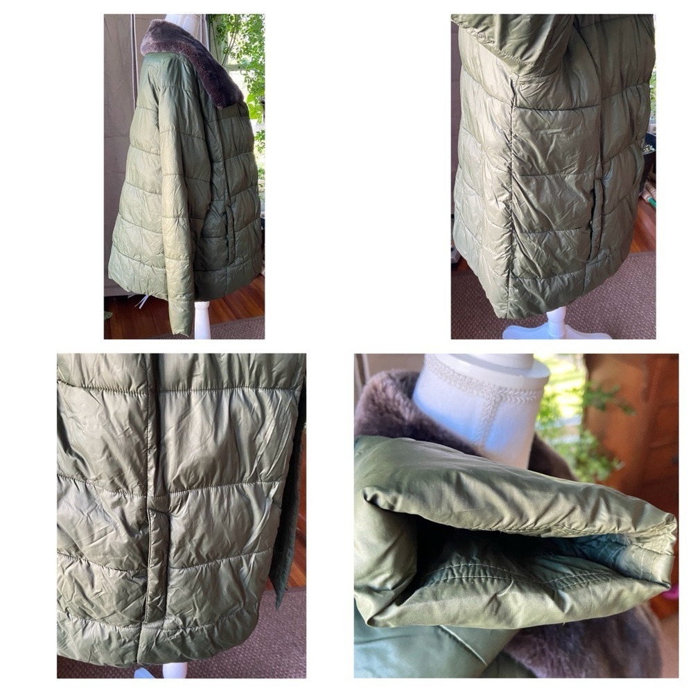 BARBOUR Green Mullein Faux Fur Collar Quilted Jacket Coat Size US 14 Sage Green - Picture 8 of 16